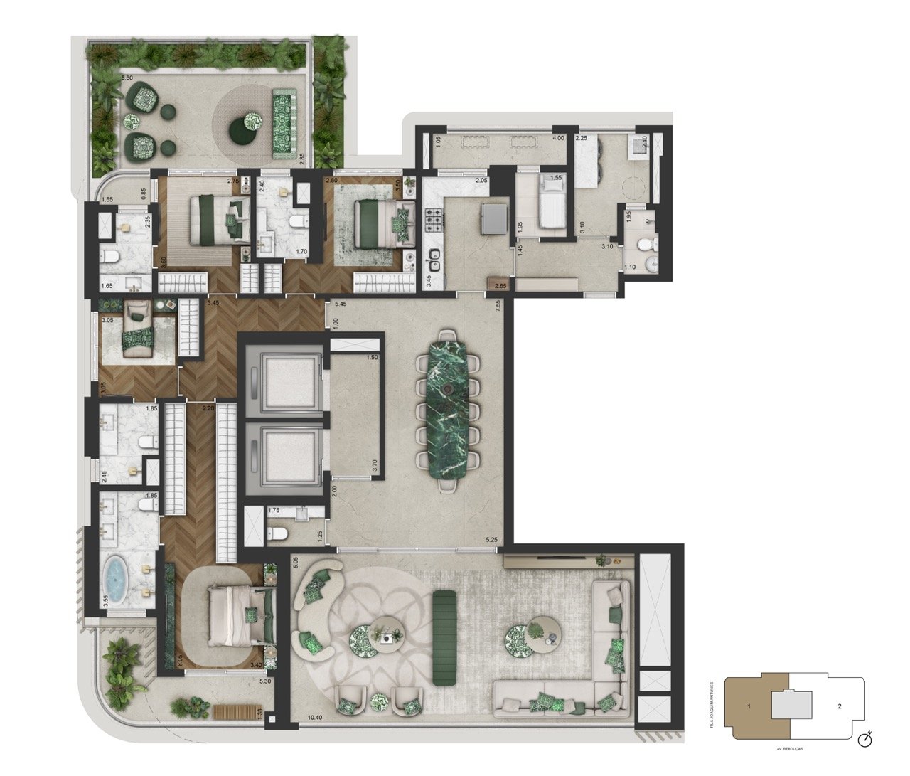 Planta 279,9 m² — Garden · 14º pav