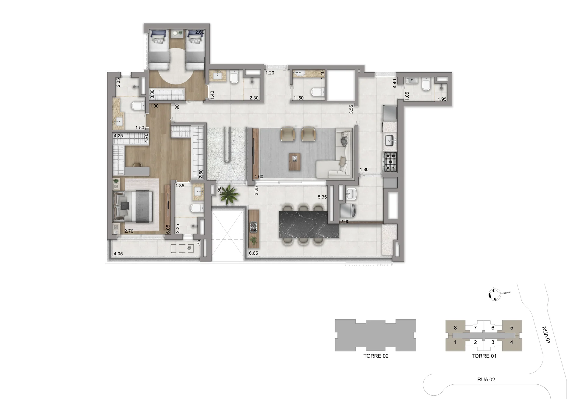 Duplex 247 m² — pavimento inferior