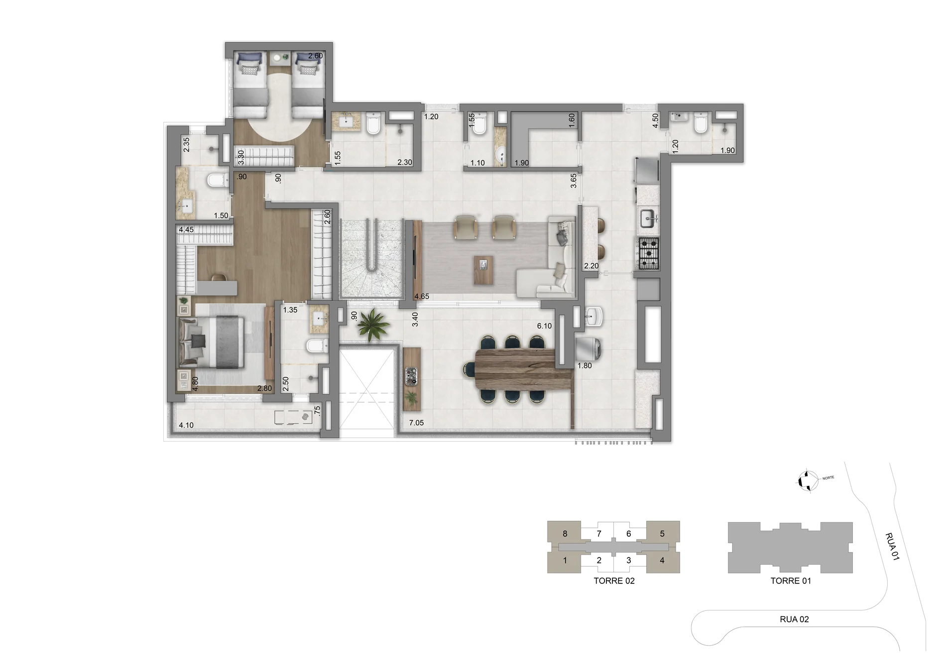 Duplex 270 m² — pavimento inferior