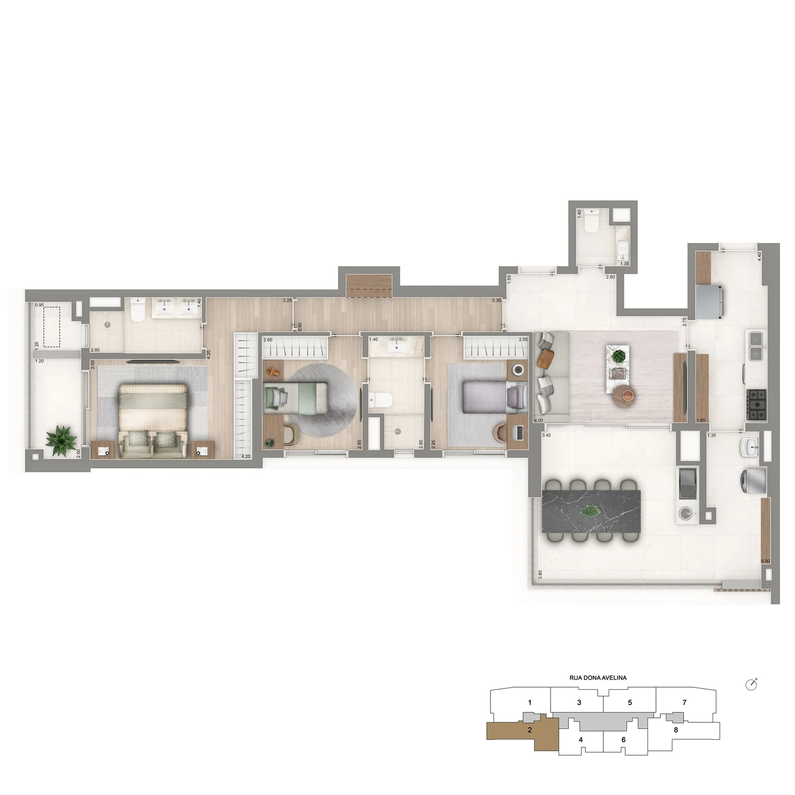 Planta 112 m² — Padrão 3 dormitórios