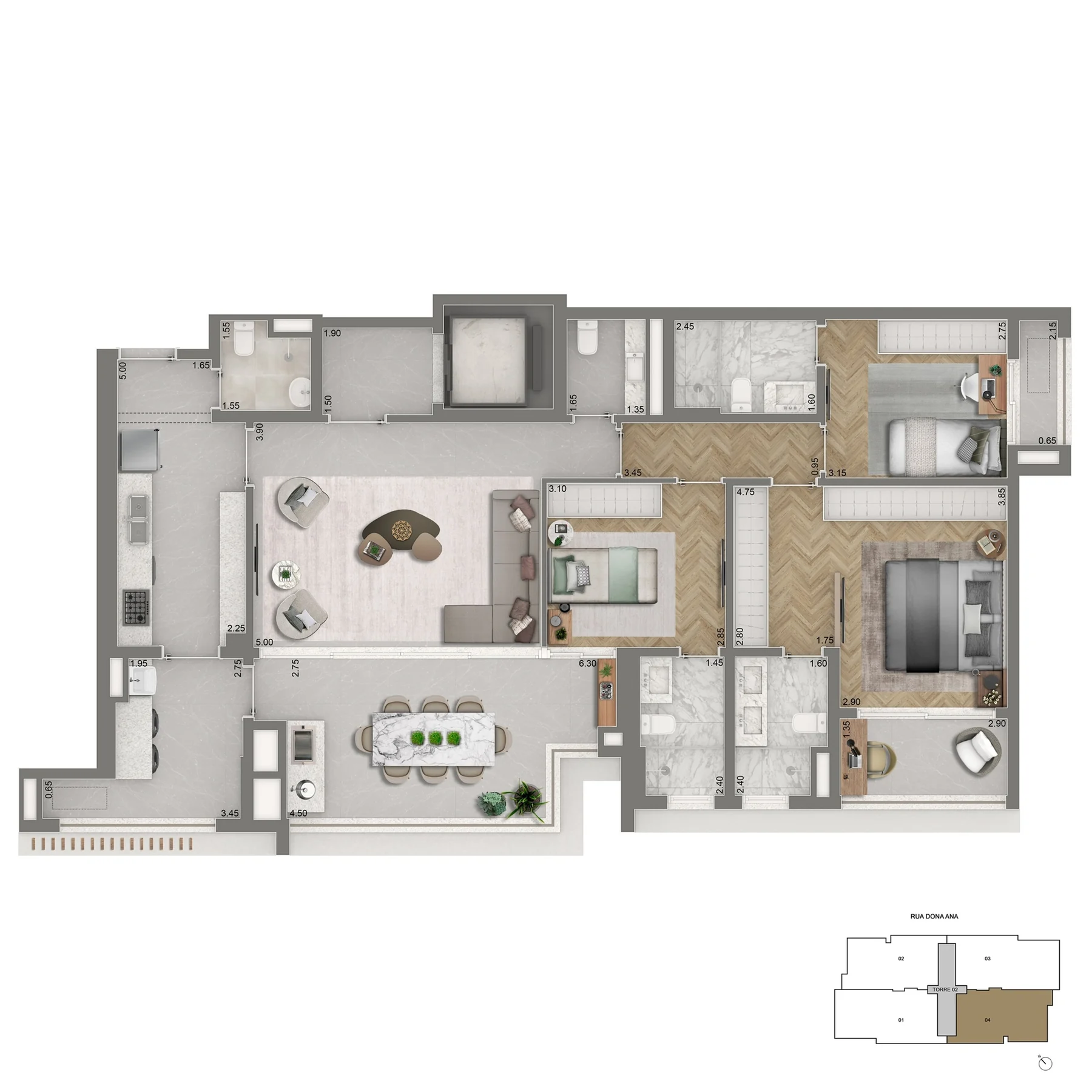 Planta 139 m² — Padrão 3 suítes